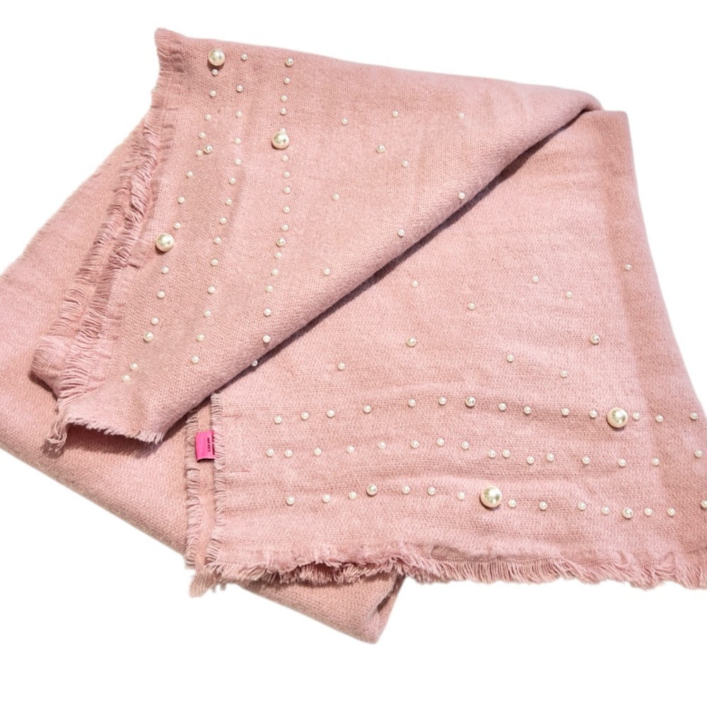 Betsey Johnson faux pearl soft plush lap decoration blanket / oversized scarf